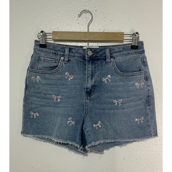 Poppy & Grace Pants - Poppy & Grace Women Glitter Bow Denim Shorts Size 26 High Rise Blue